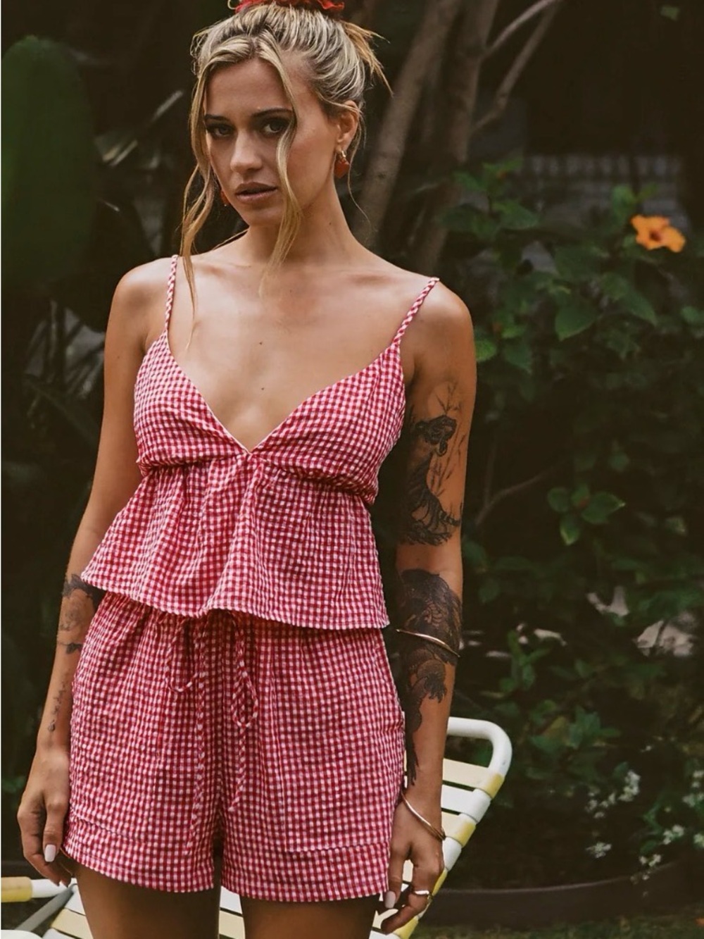 Princess Polly Lille Set - Women’s Red Gingham Spaghetti-Strap Romper
